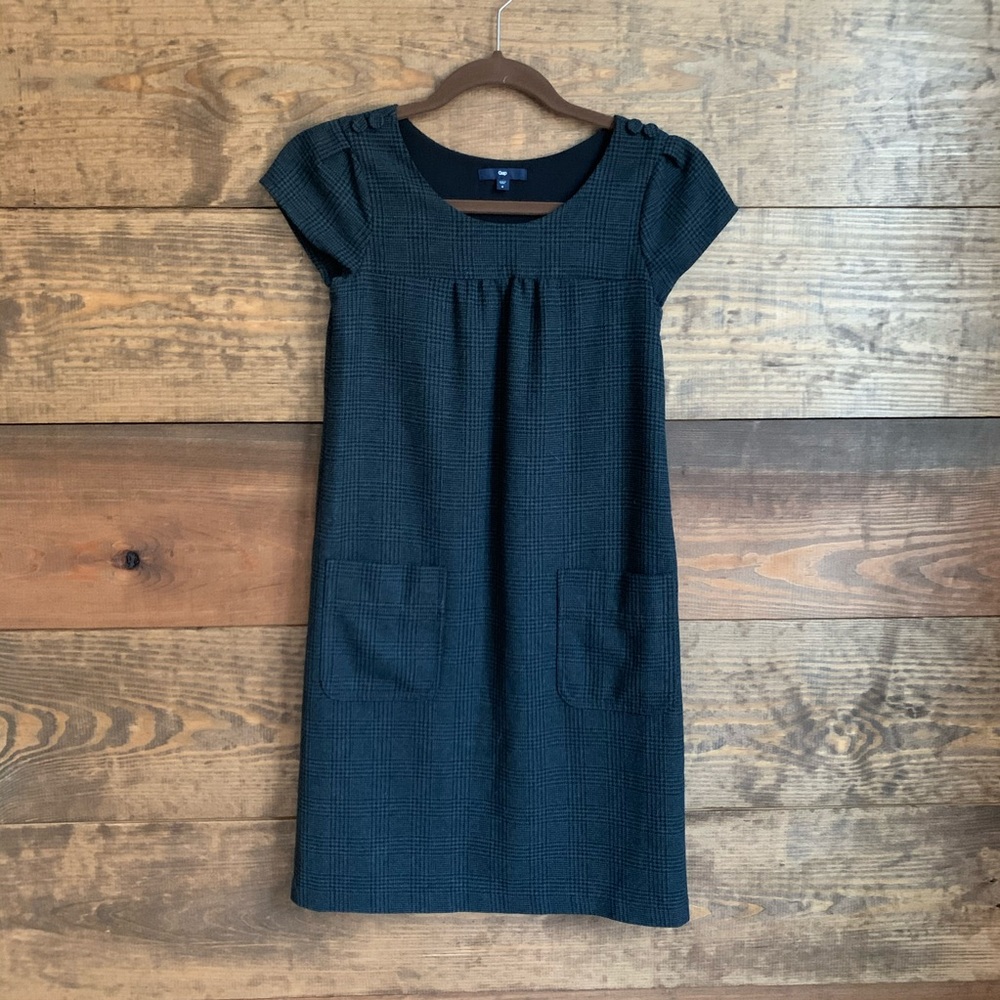 Gap Gray Plaid Wool Shift Dress